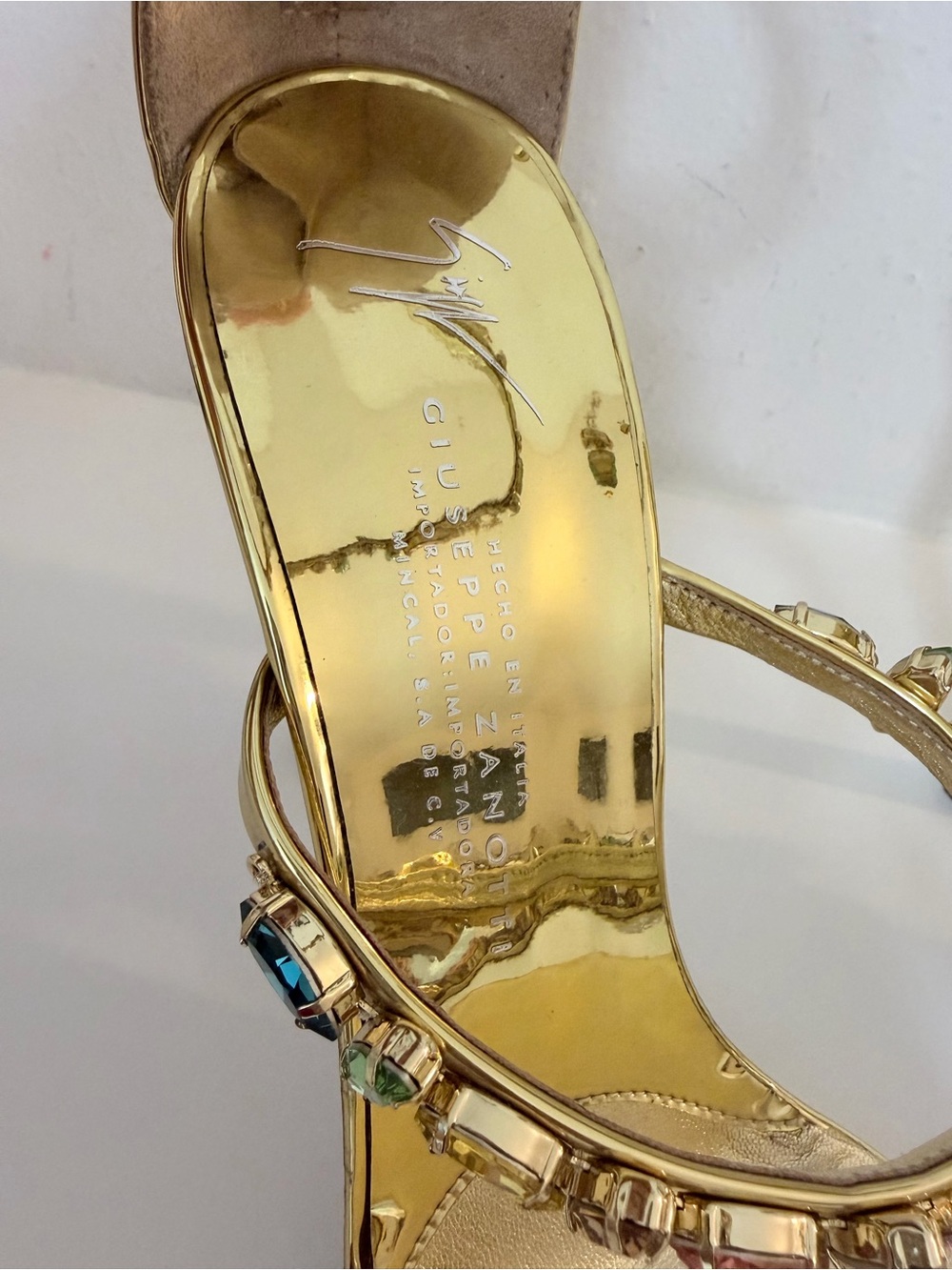 Giuseppe Zanotti Harmony Gold Jeweled Multicolor Crystal-Strap Heels size 37.5 - Picture 5 of 17